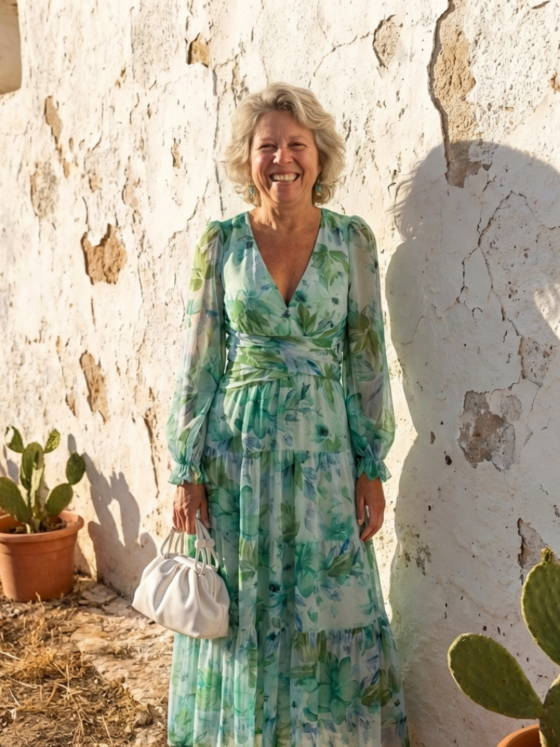 Althea | Rochie Maxi Florală cu Mâneci Lungi