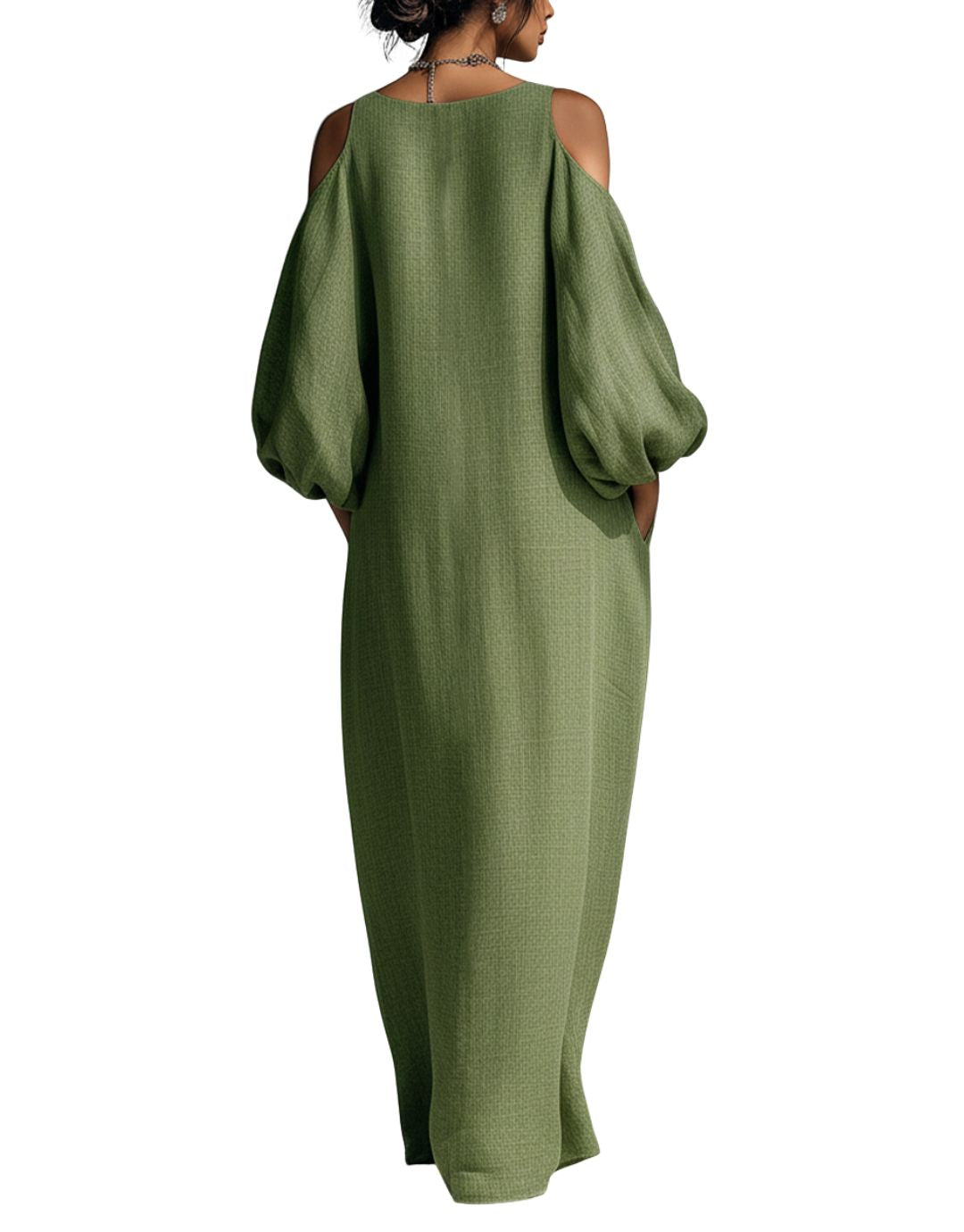 Rochie Maxi Elegantă cu Umeri Decupați și Croială Fluidă