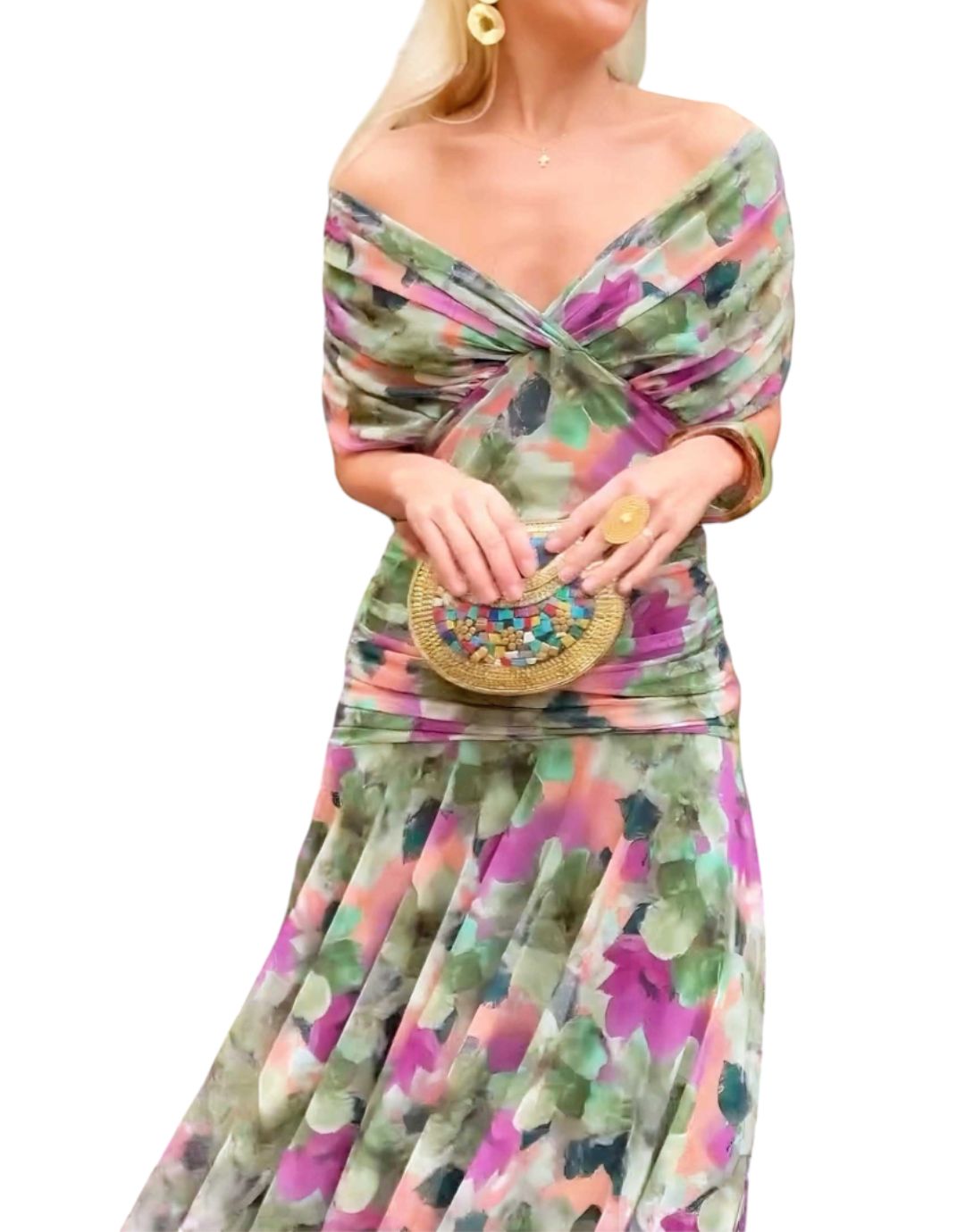 Rochie Maxi Fluidă cu Decolteu în V