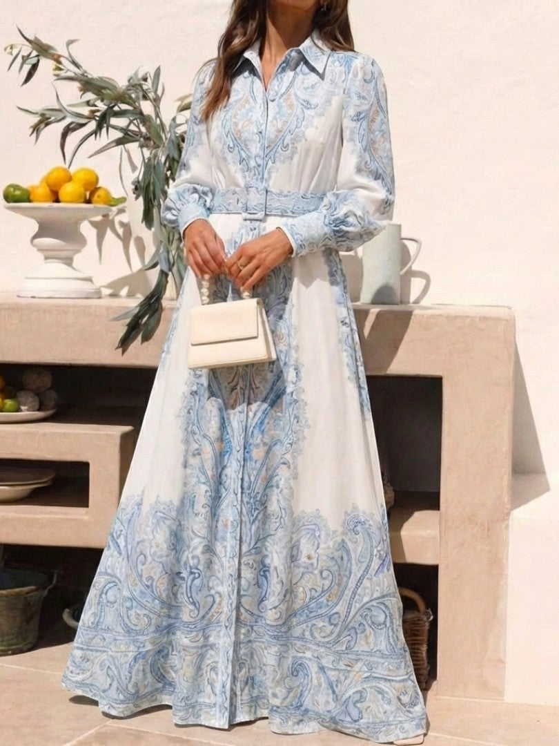 Sierra - Rochie maxi elegantă cu guler înalt și imprimeu