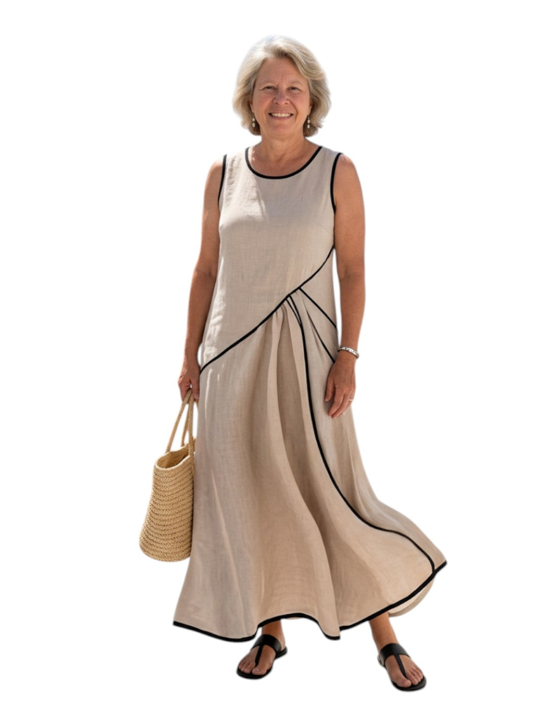 Soleia | Rochie Maxi Drapată fără Mâneci cu Gât Rotund