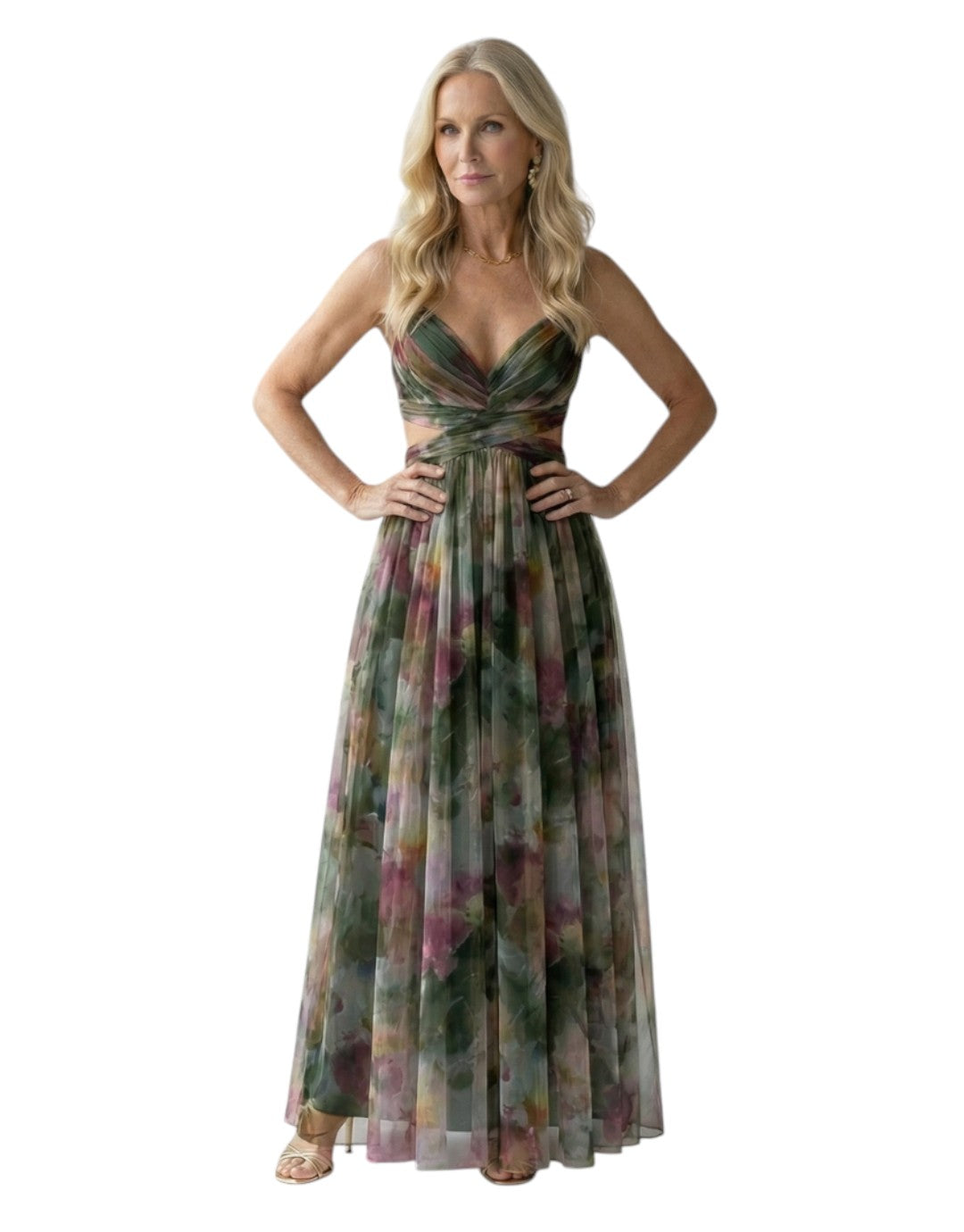 Isel | Rochie Maxi cu Mâneci Împăturite