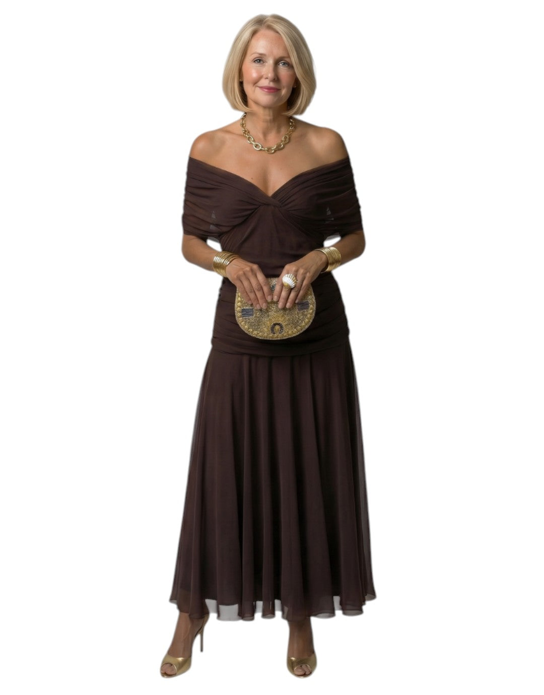 Calen | Rochie Midi cu Umeri Decupați