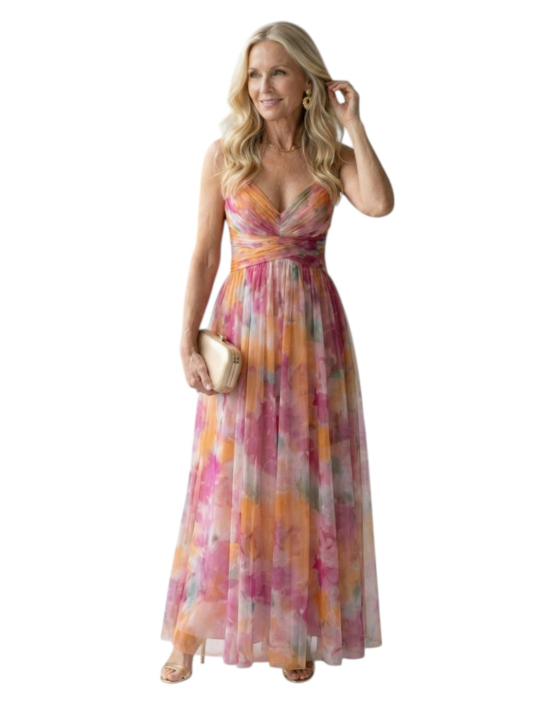 Isel | Rochie Maxi cu Mâneci Împăturite