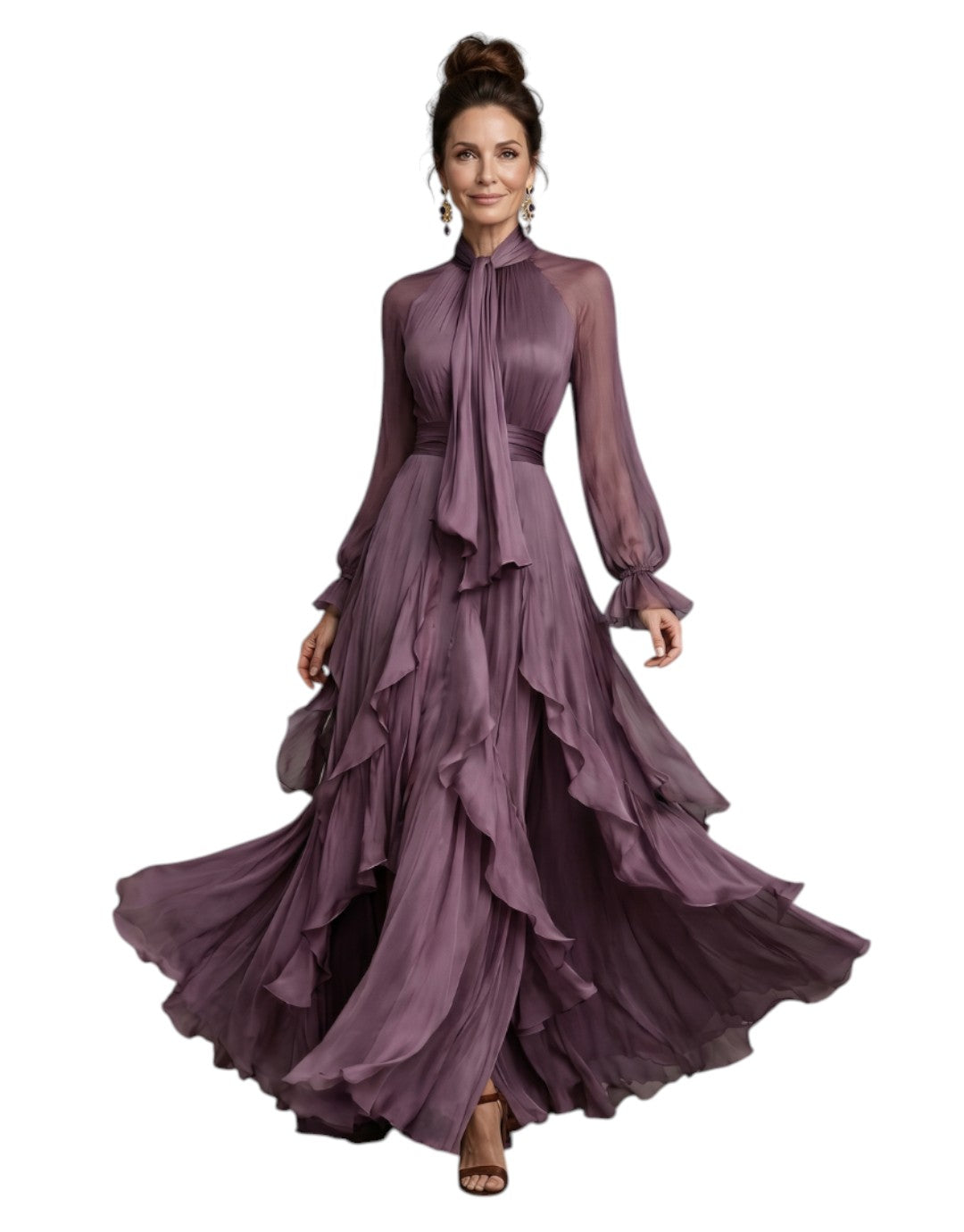 Demetria | Rochie Maxi cu Guler Legat și Volane