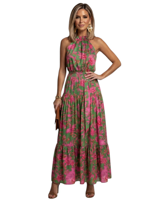 Rowen | Rochie Midi Drapată cu Guler Halter