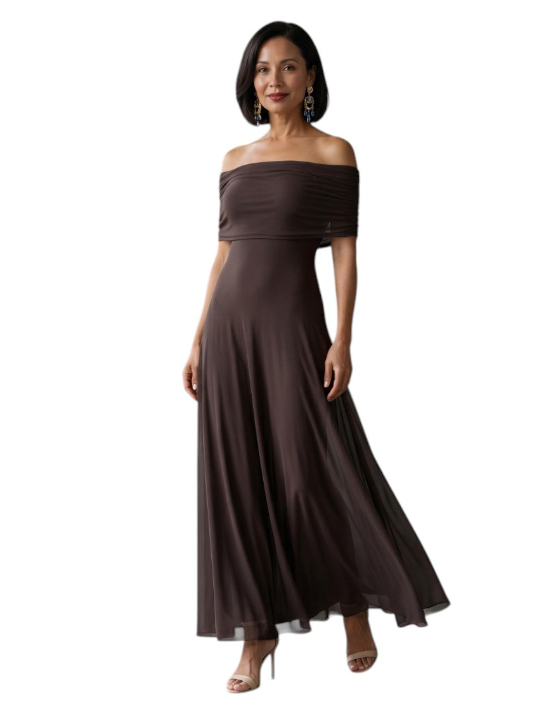 Iunie | Rochie Midi Drapată cu Umeri Decupați