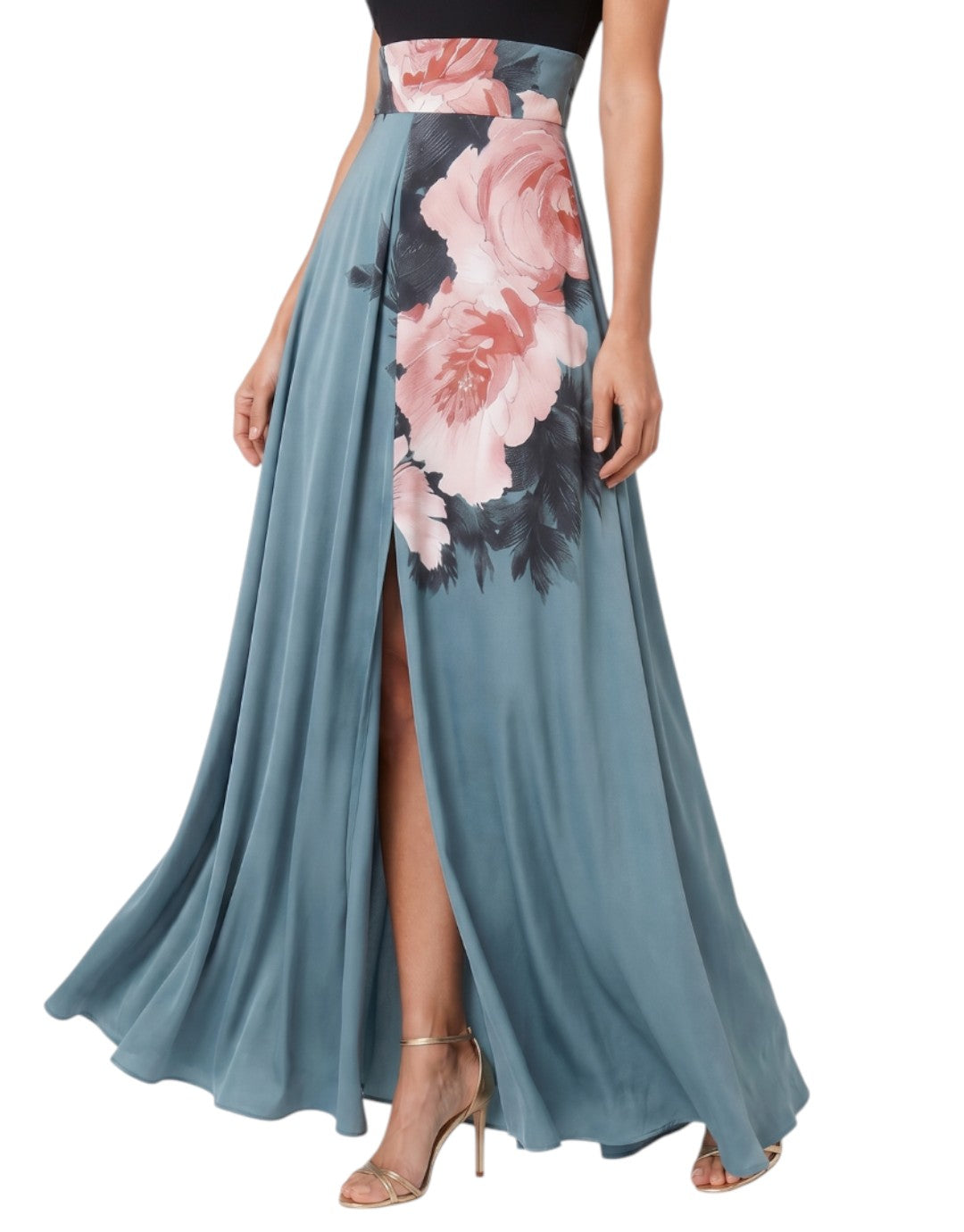 Olympas | Rochie Maxi cu Bustieră Halter și Fustă Florală
