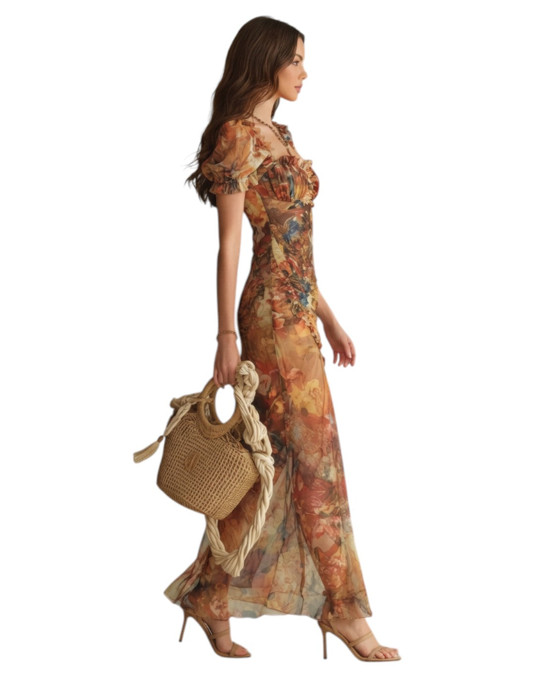 Ciel | Rochie Midi cu Mâneci Volănașe și Fendă