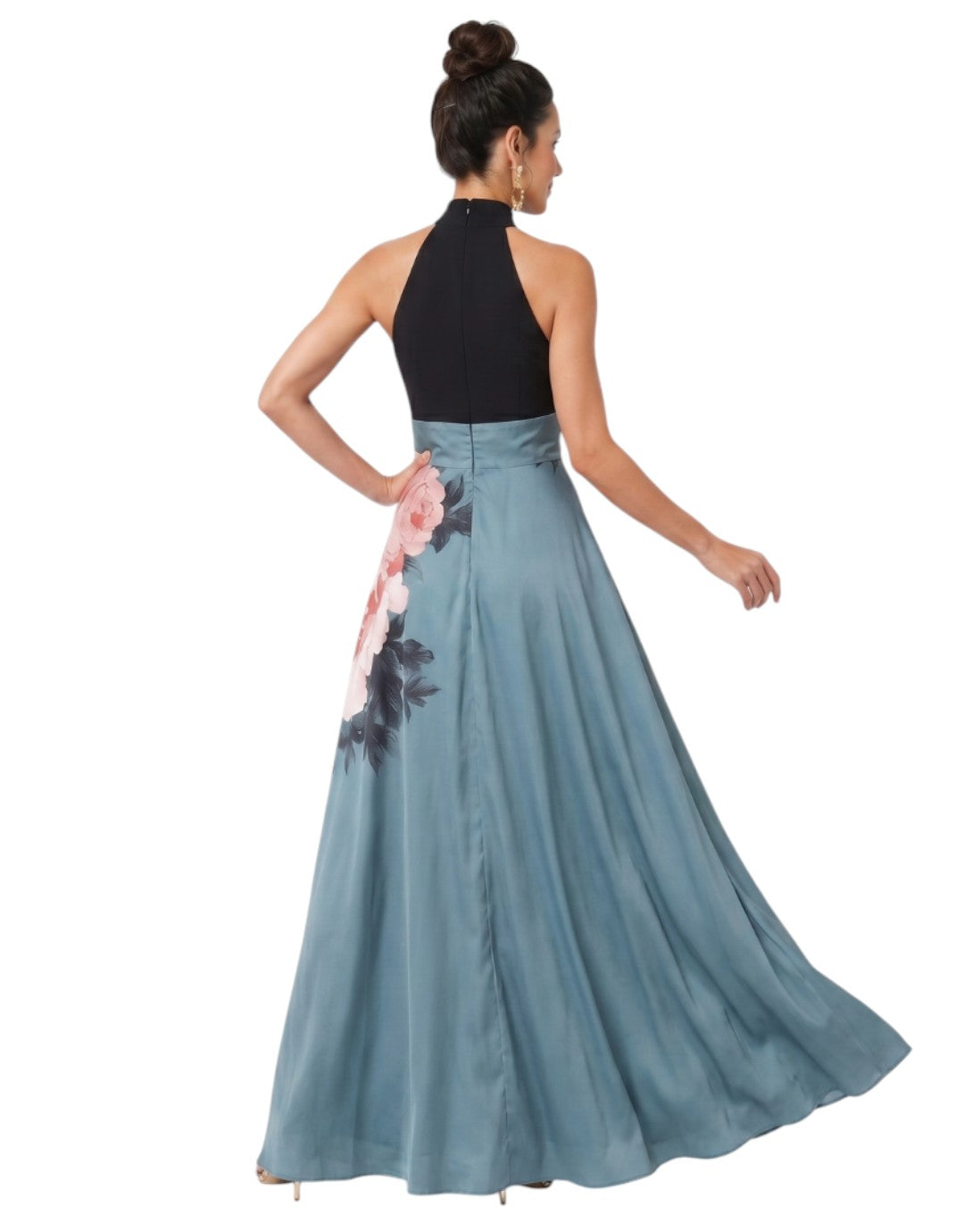 Olympas | Rochie Maxi cu Bustieră Halter și Fustă Florală