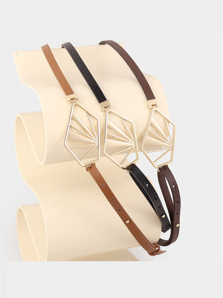 Curea Minimalistă Geometrică din Piele pentru Femei - Nuanta Maro Neutru MDA0660H5I