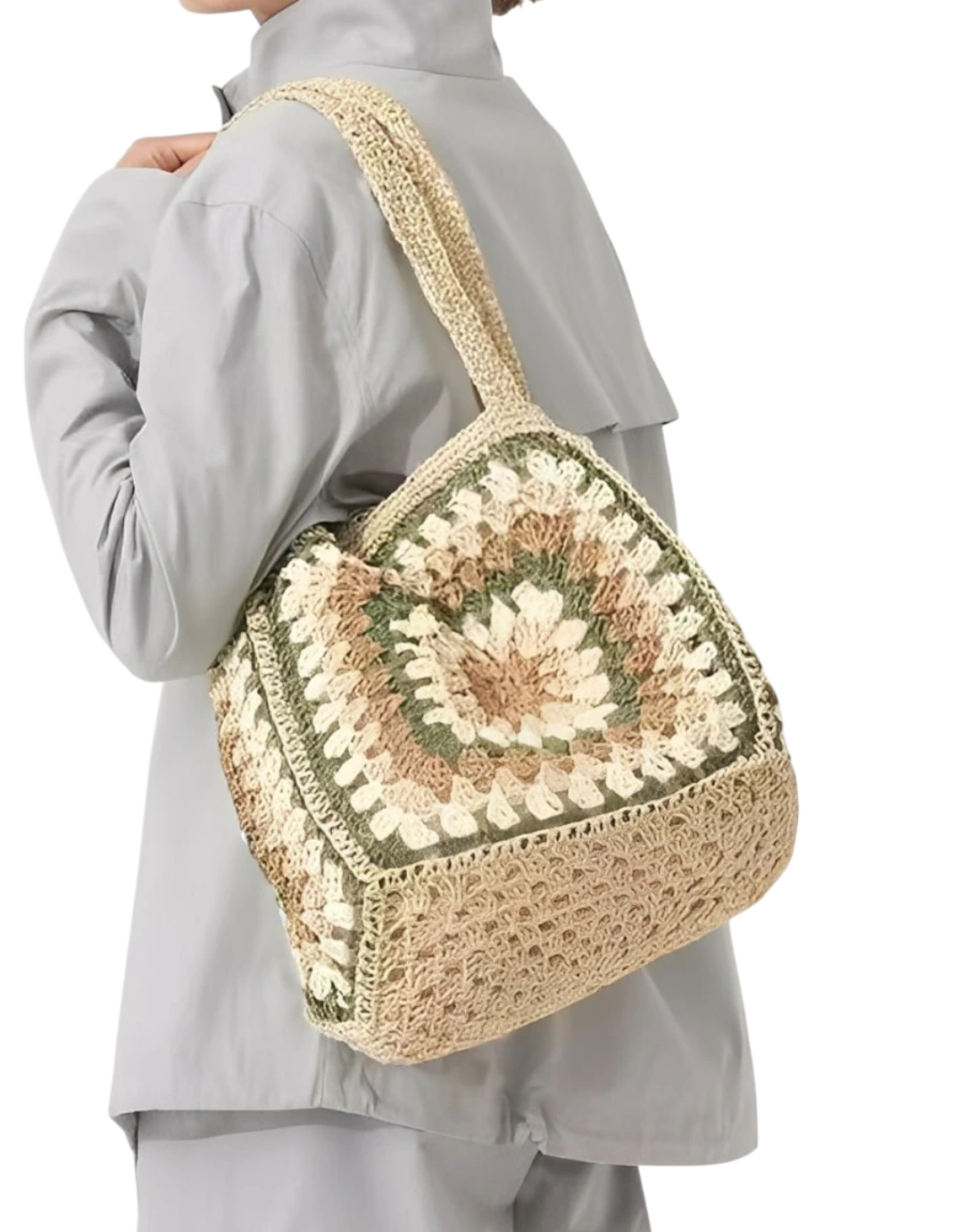 Geantă Woven pentru Femei cu Cataramă Magnetică, Tip Umăr, Capacitate Mare
