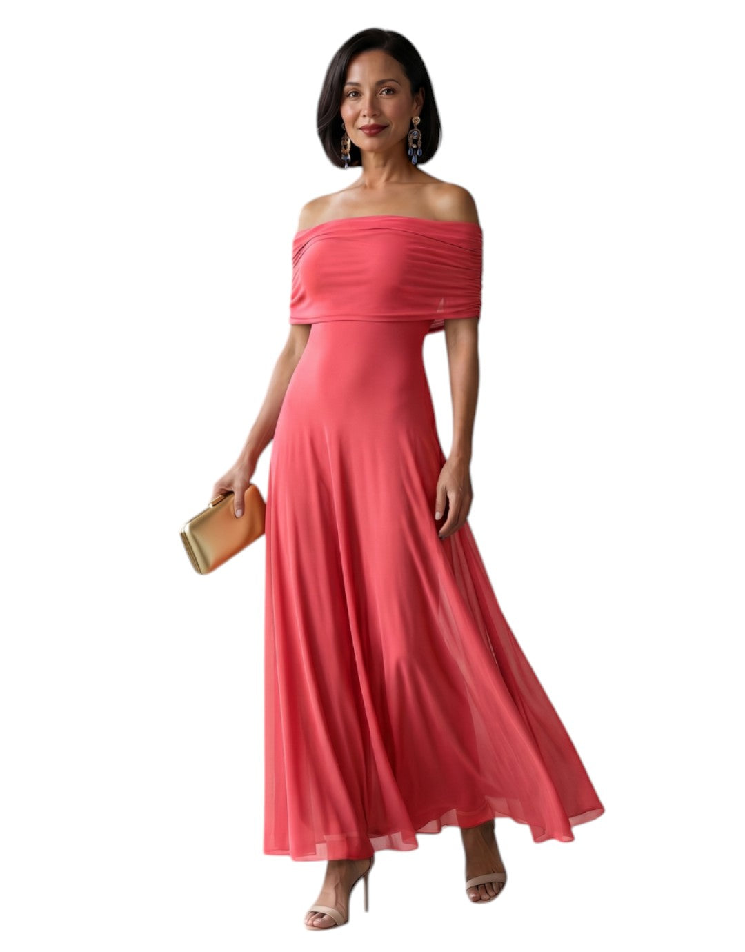 Iunie | Rochie Midi Drapată cu Umeri Decupați