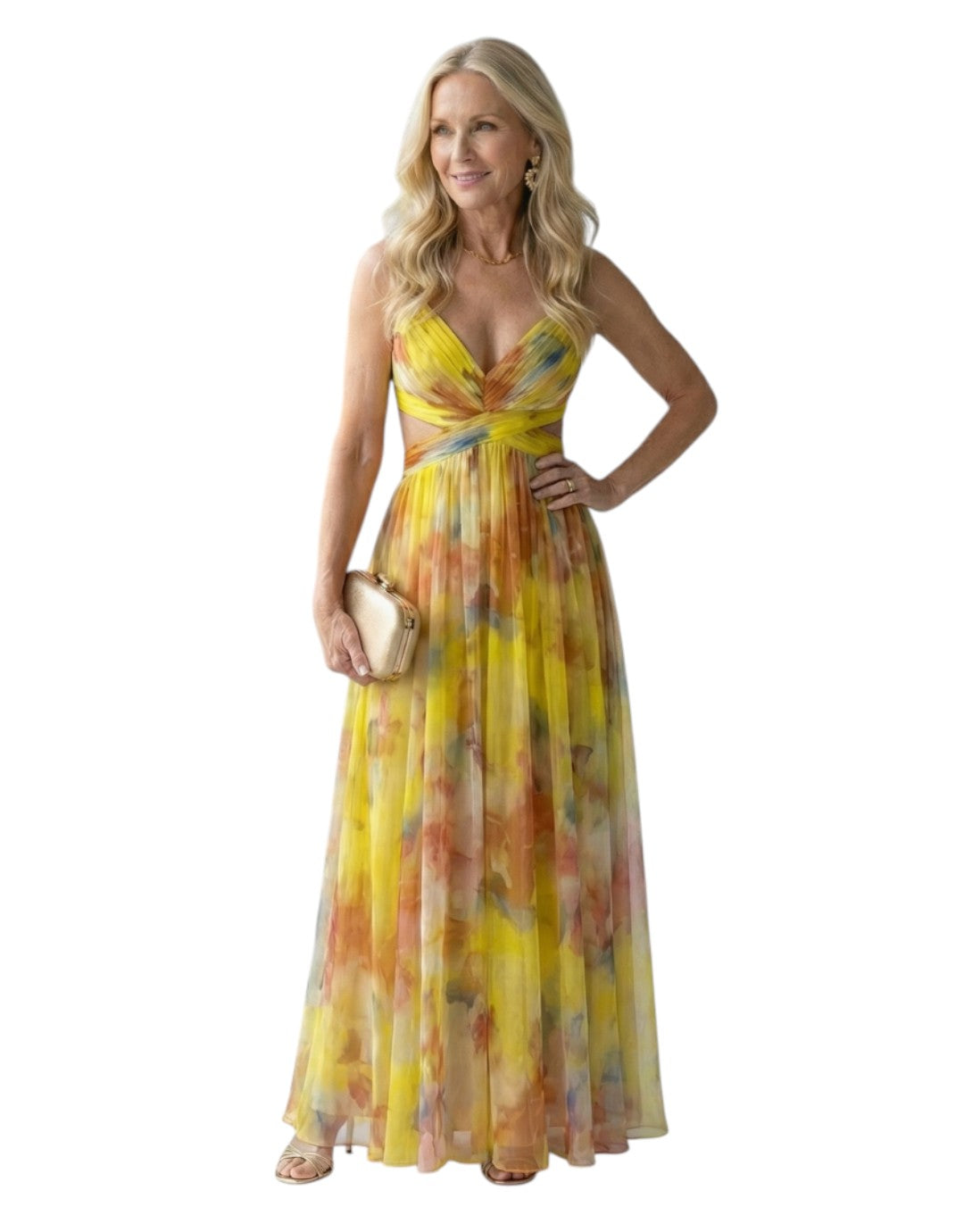Isel | Rochie Maxi cu Mâneci Împăturite