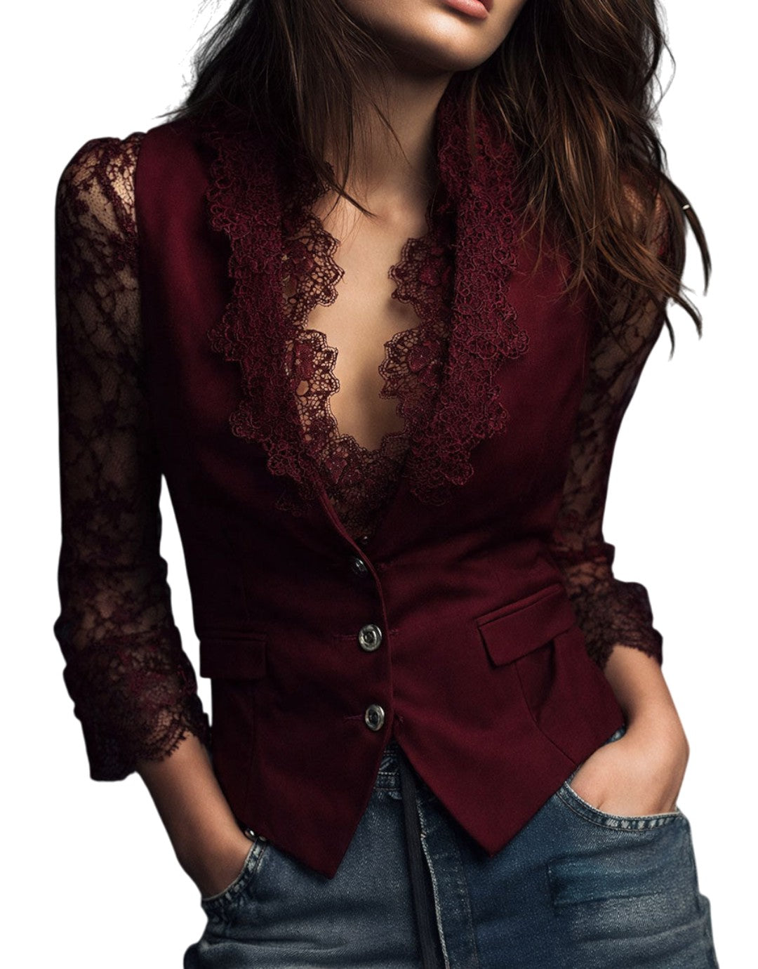 Evangeline - Vestă blazer elegantă din dantelă