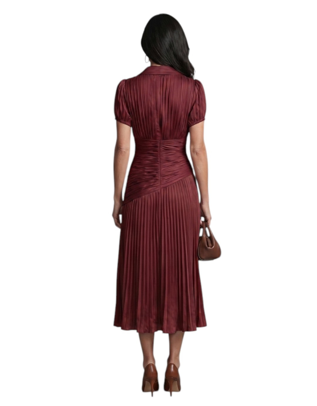 Theodora | Rochie Midi cu Talie Plisată și Dungi