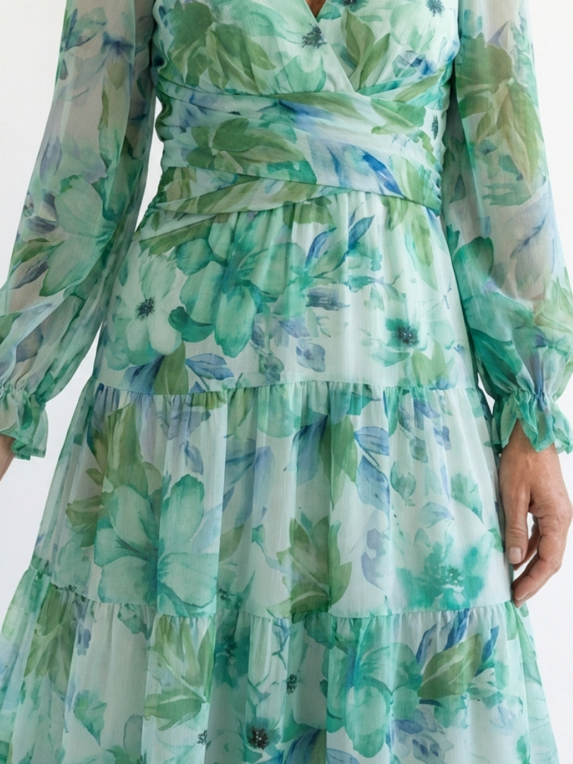 Althea | Rochie Maxi Florală cu Mâneci Lungi