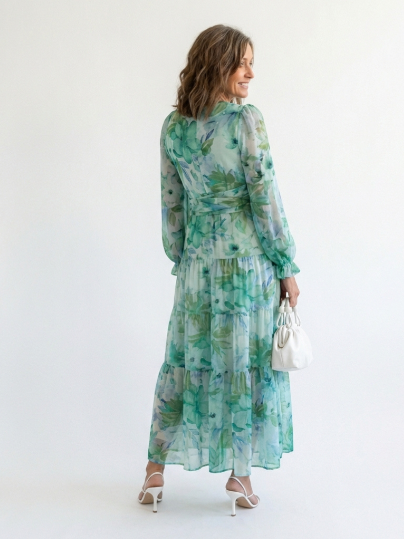Althea | Rochie Maxi Florală cu Mâneci Lungi
