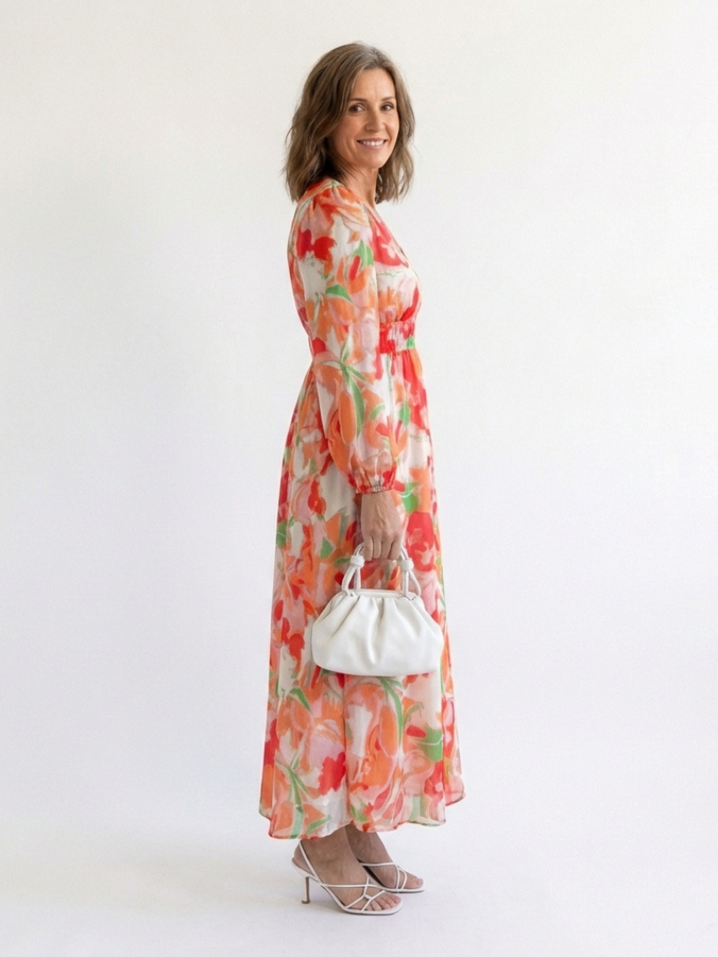 Althea | Rochie Maxi Florală cu Mâneci Lungi