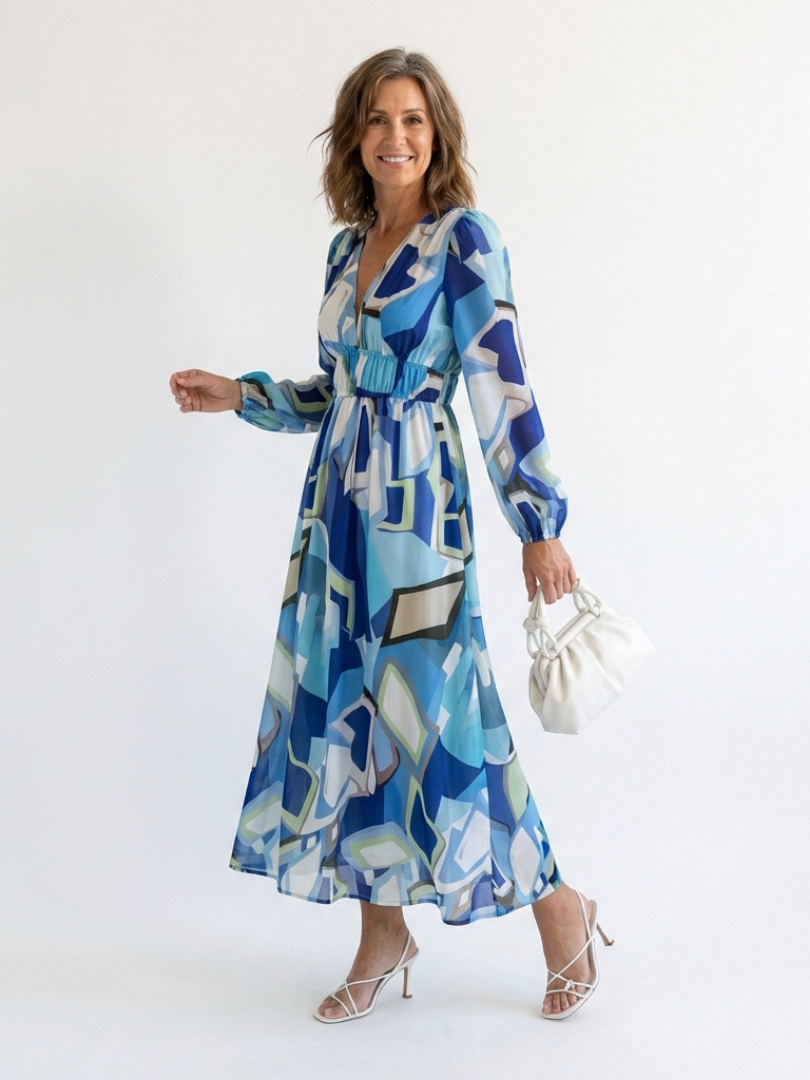 Althea | Rochie Maxi Florală cu Mâneci Lungi