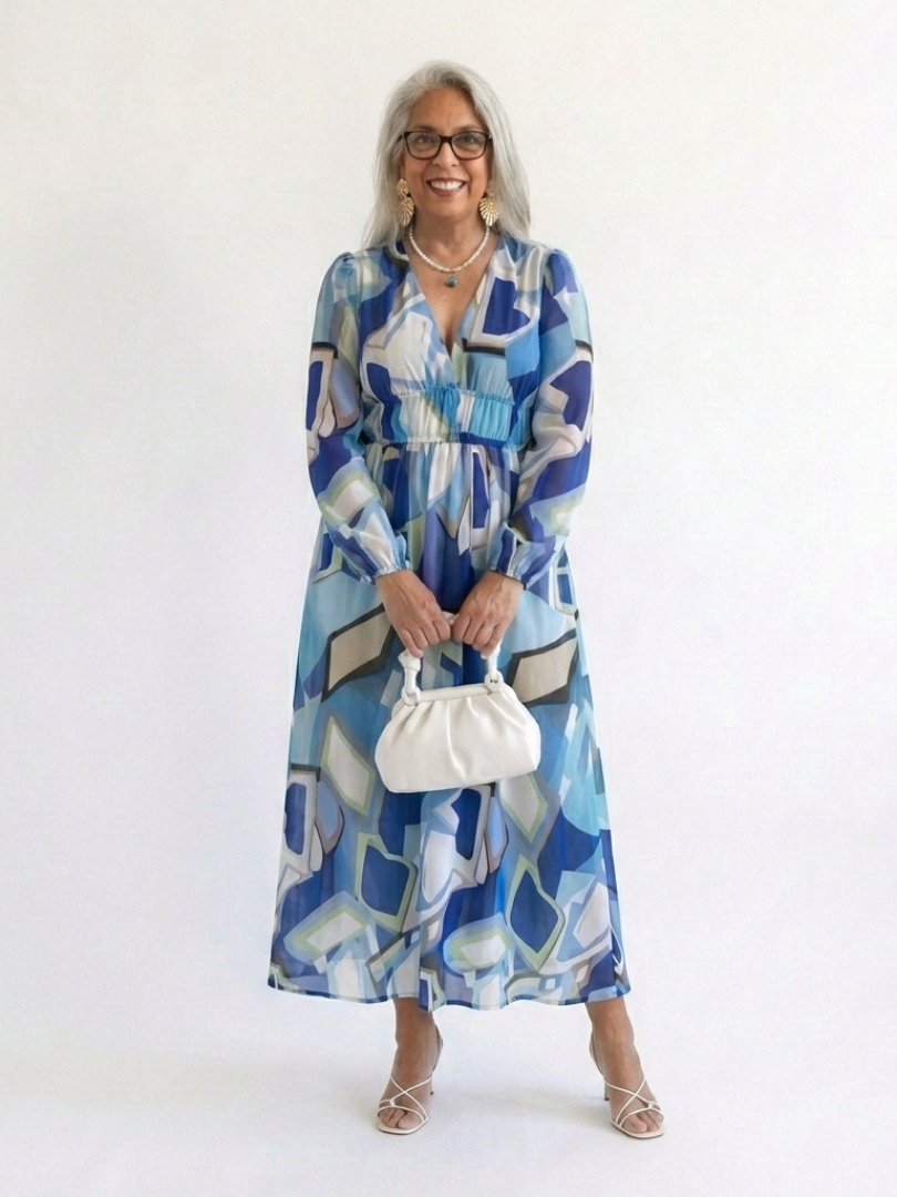 Althea | Rochie Maxi Florală cu Mâneci Lungi