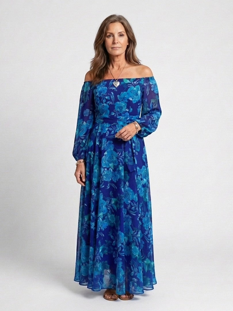 Rochie Maxi Florală cu Umeri Decupați Aspen