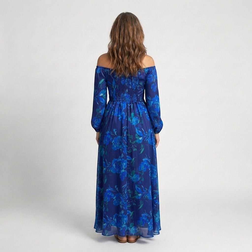 Rochie Maxi Florală cu Umeri Decupați Aspen
