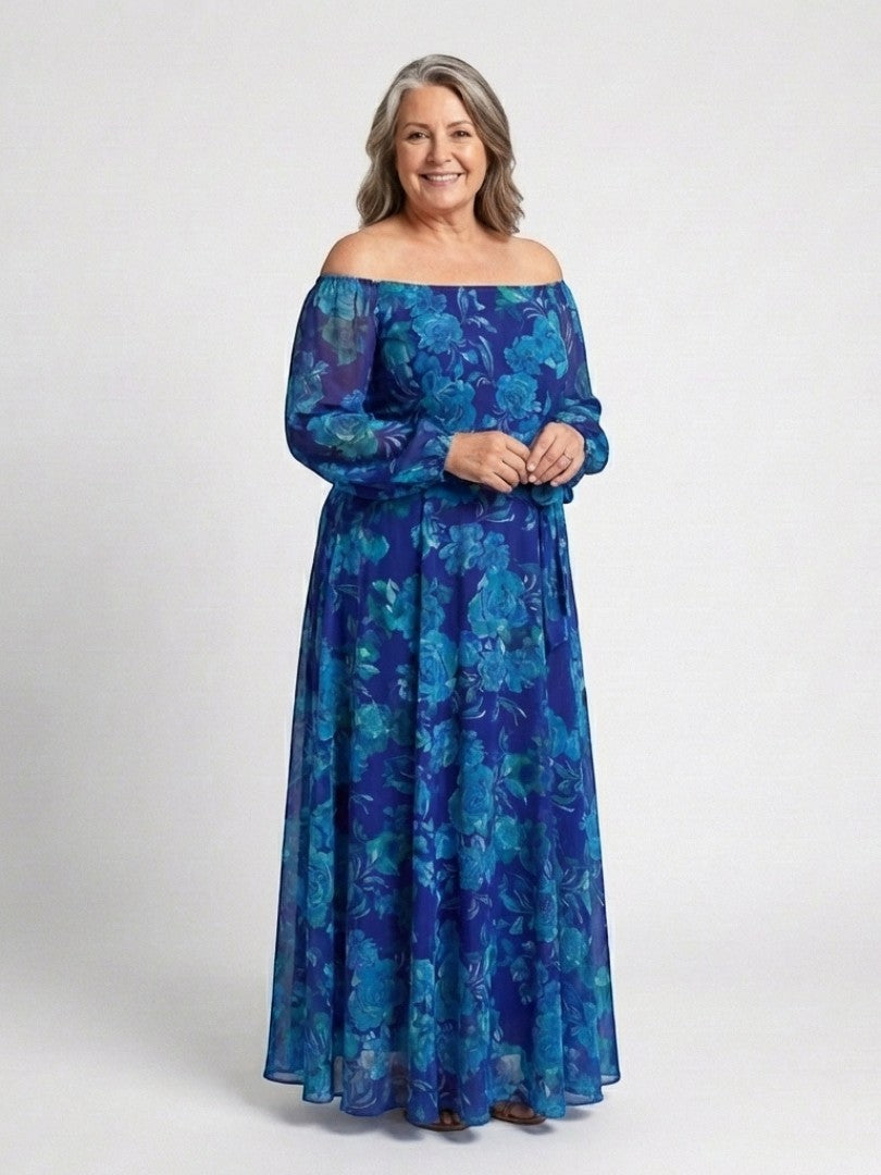 Rochie Maxi Florală cu Umeri Decupați Aspen