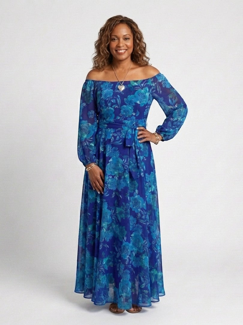 Rochie Maxi Florală cu Umeri Decupați Aspen