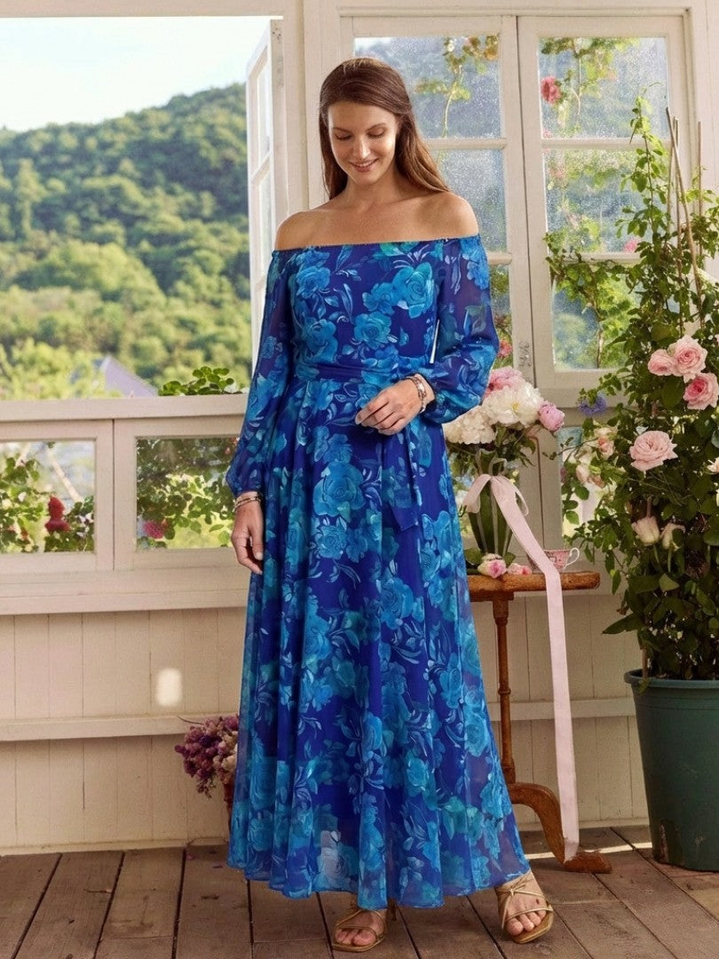 Rochie Maxi Florală cu Umeri Decupați Aspen