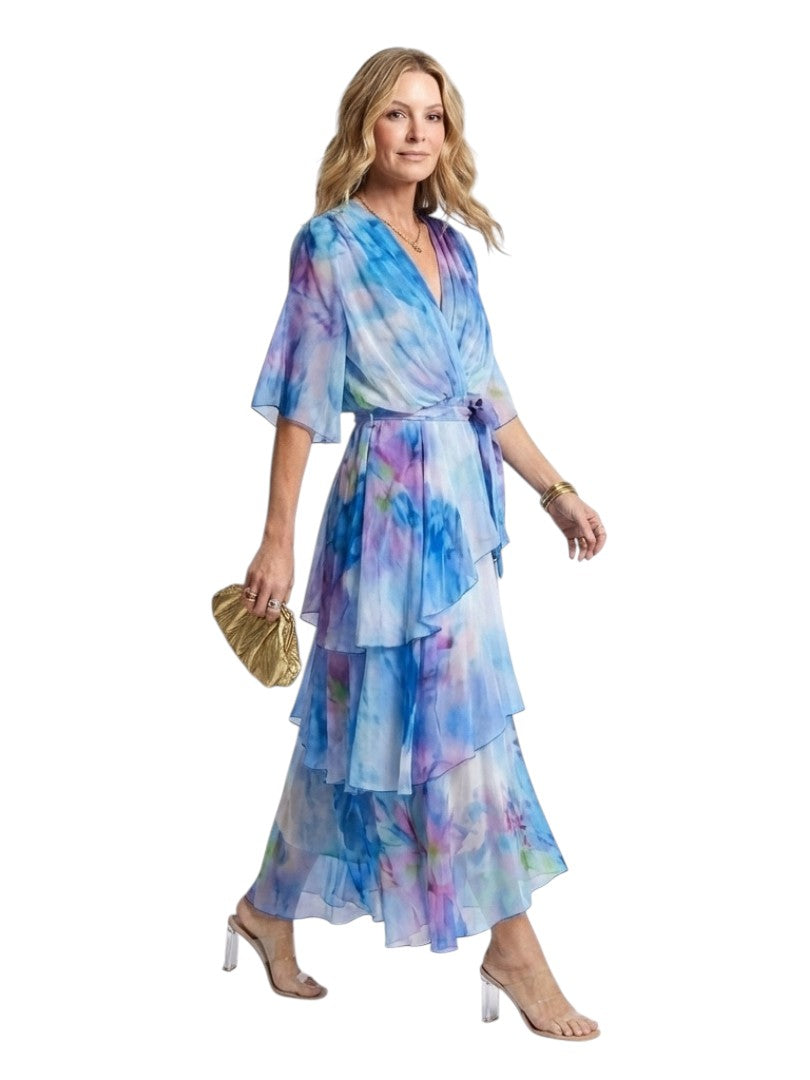 Calista - Rochie maxi cu decolteu în V, talie ajustabilă și straturi transparente