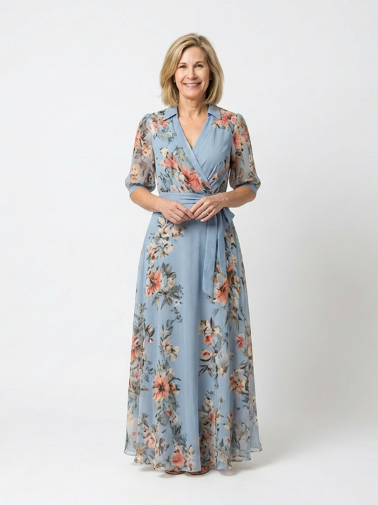Elowen | Rochie maxi cu imprimeu floral și decolteu în formă de V