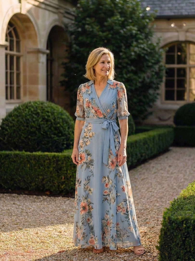 Elowen | Rochie maxi cu imprimeu floral și decolteu în formă de V