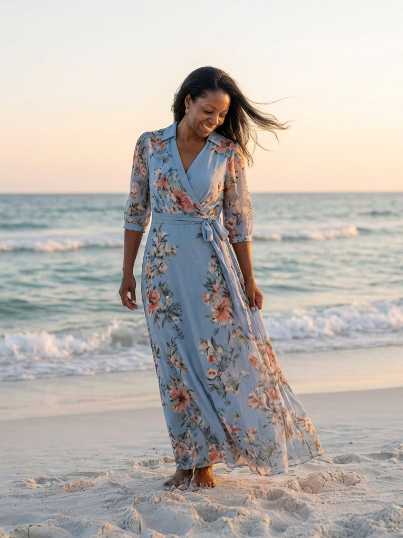 Elowen | Rochie maxi cu imprimeu floral și decolteu în formă de V