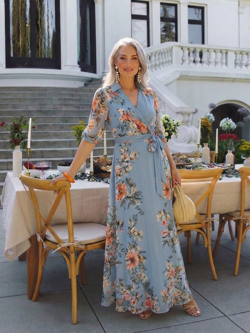 Elowen | Rochie maxi cu imprimeu floral și decolteu în formă de V