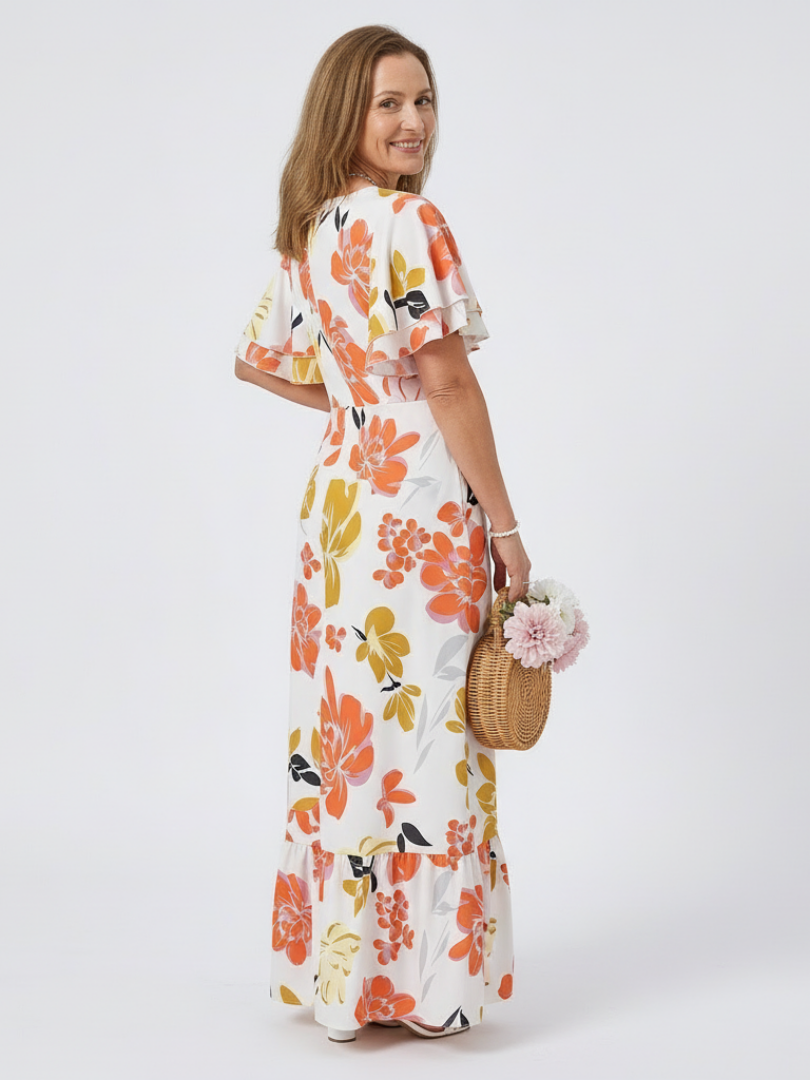 Elowen | Rochie maxi cu guler rotund și mâneci scurte