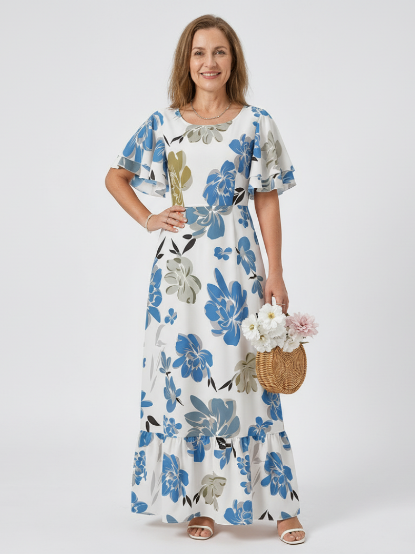 Elowen | Rochie maxi cu guler rotund și mâneci scurte