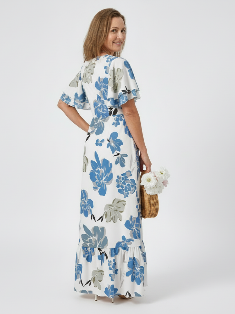 Elowen | Rochie maxi cu guler rotund și mâneci scurte