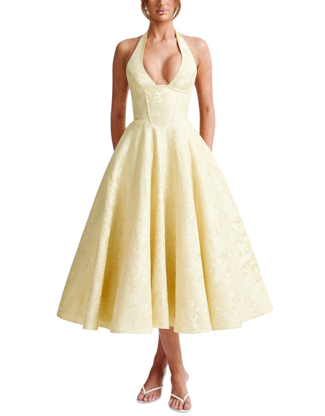 Maya | Rochie Midi Elegantă în Galben Limon