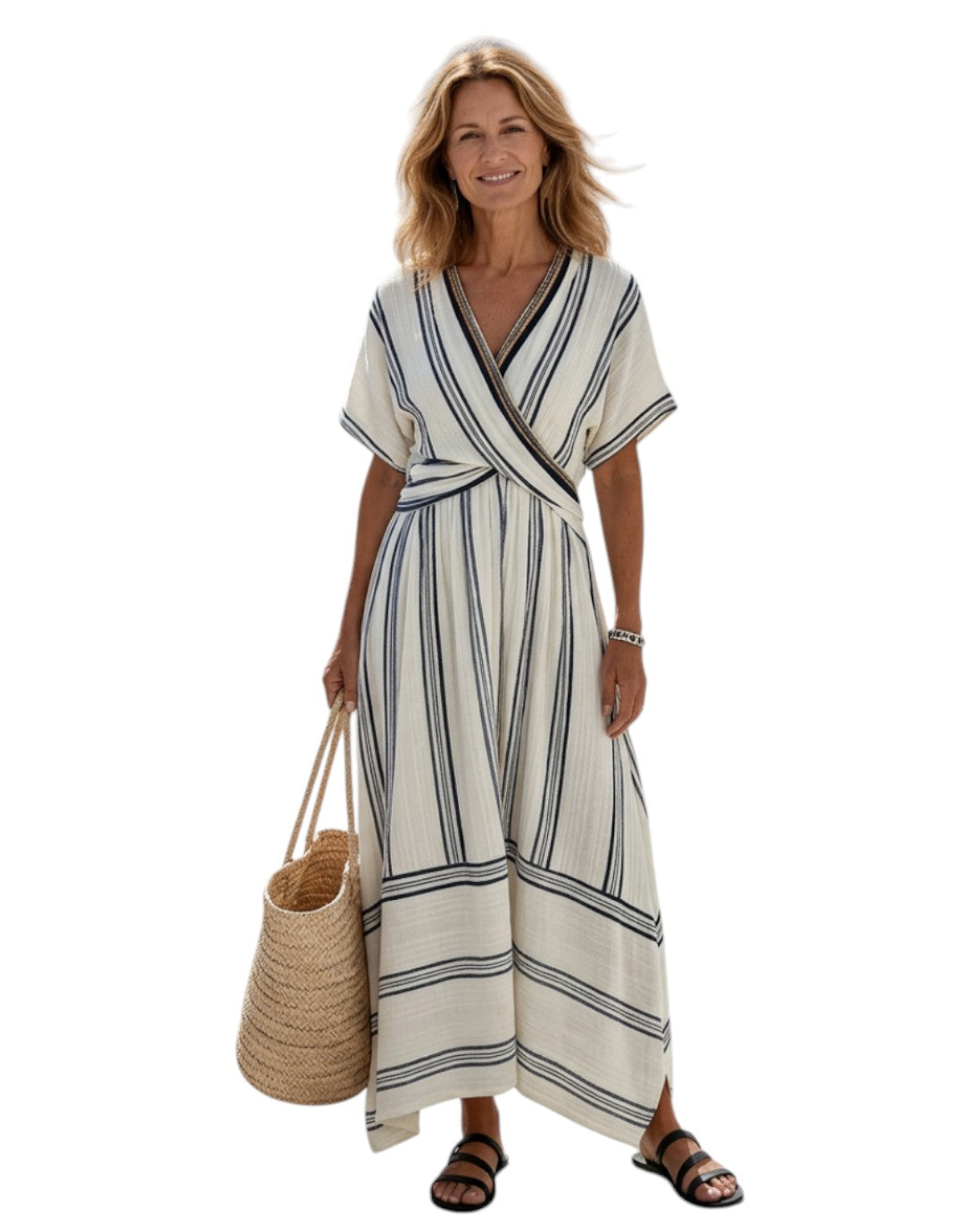Thalassa | Rochie midi cu decolteu în V și mâneci scurte