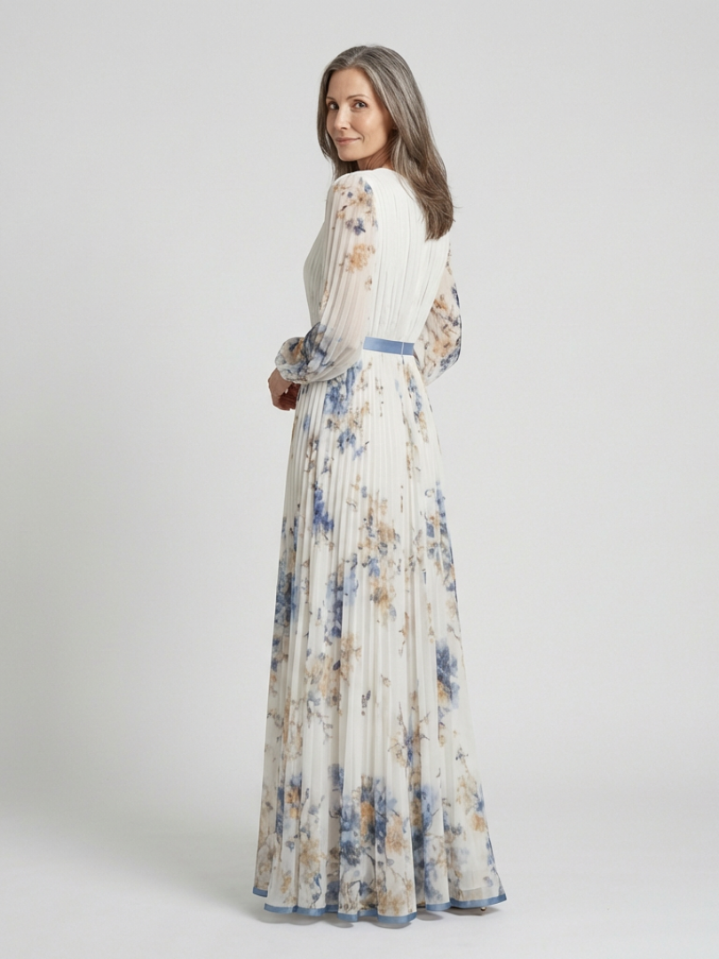 Lavinia | Rochie maxi cu mânecă lungă și decolteu în V, cu imprimeu floral