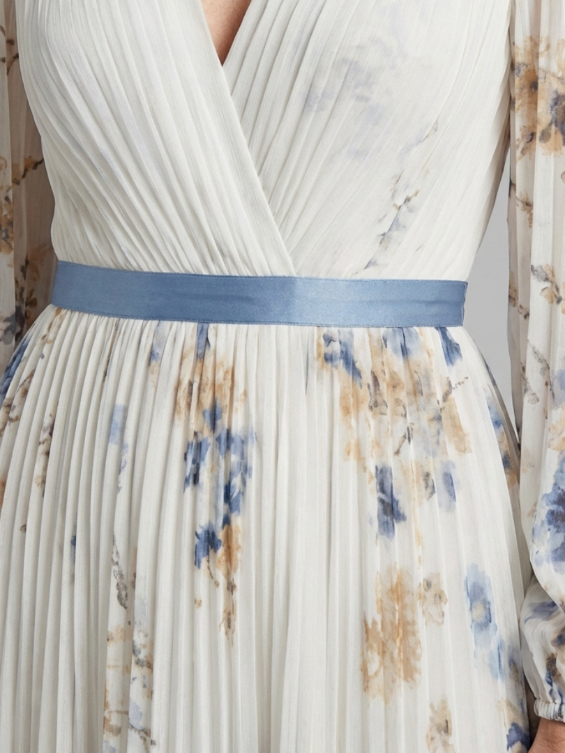 Lavinia | Rochie maxi cu mânecă lungă și decolteu în V, cu imprimeu floral