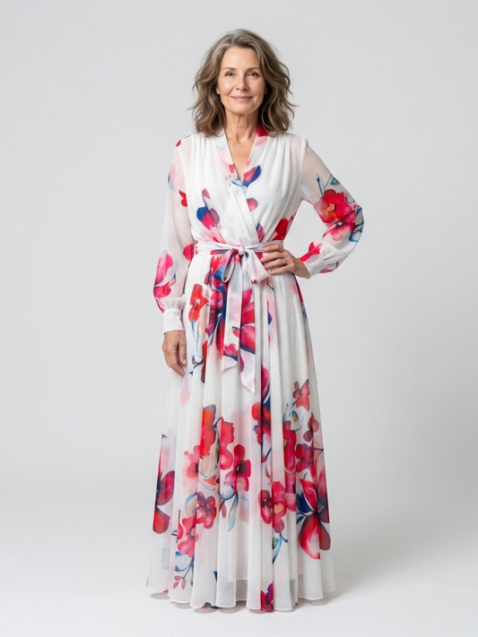 Lillian | Rochie Maxi Florală cu Mâneci Lungă