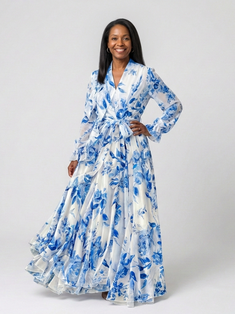 Lillian | Rochie Maxi Florală cu Mâneci Lungă