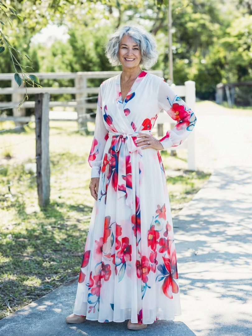 Lillian | Rochie Maxi Florală cu Mâneci Lungă
