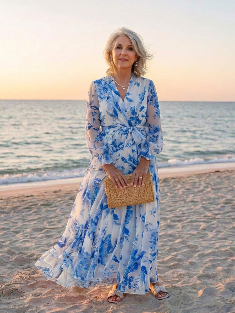 Lillian | Rochie Maxi Florală cu Mâneci Lungă