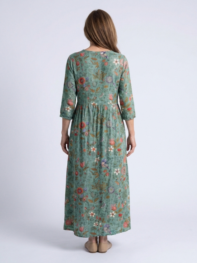 Marina | Rochie Maxi Florală cu Decolteu în V și Mâneci 3/4