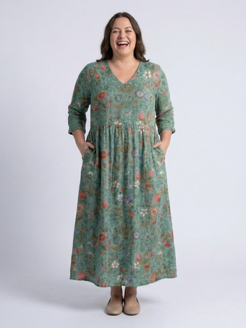 Marina | Rochie Maxi Florală cu Decolteu în V și Mâneci 3/4