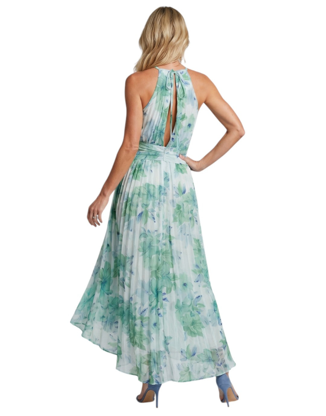 Portia | Rochie Midi cu Decolteu Halter și Model Floral Plisat