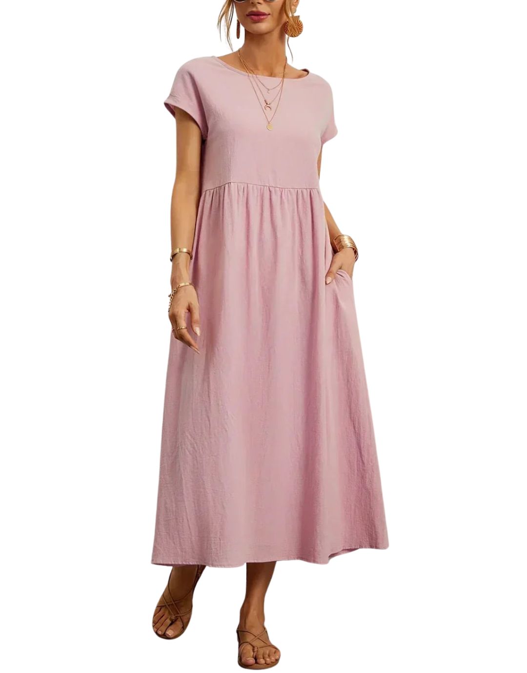 Rochie Maxi Lejeră cu Buzunare și Design Fluid